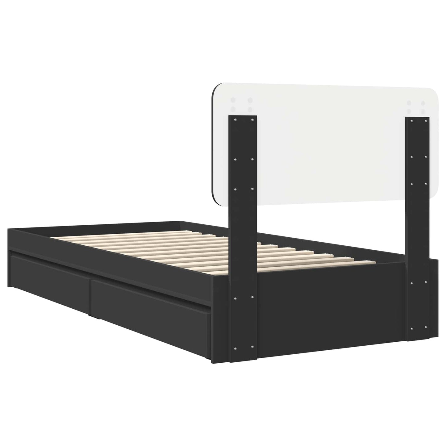 Tárolós Ágy fiókkal fejtámlával Fekete 75 x 190 cm Szerelt Fa
