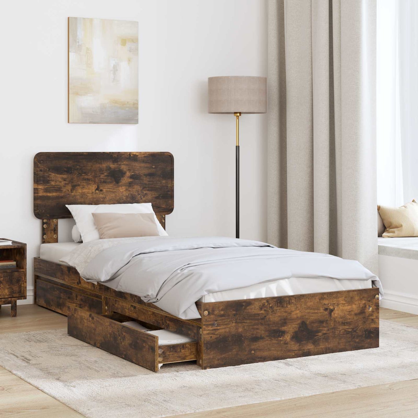 Tárolós Ágy fiókkal Füstölt tölgy 75 x 190 cm Szerelt Fa