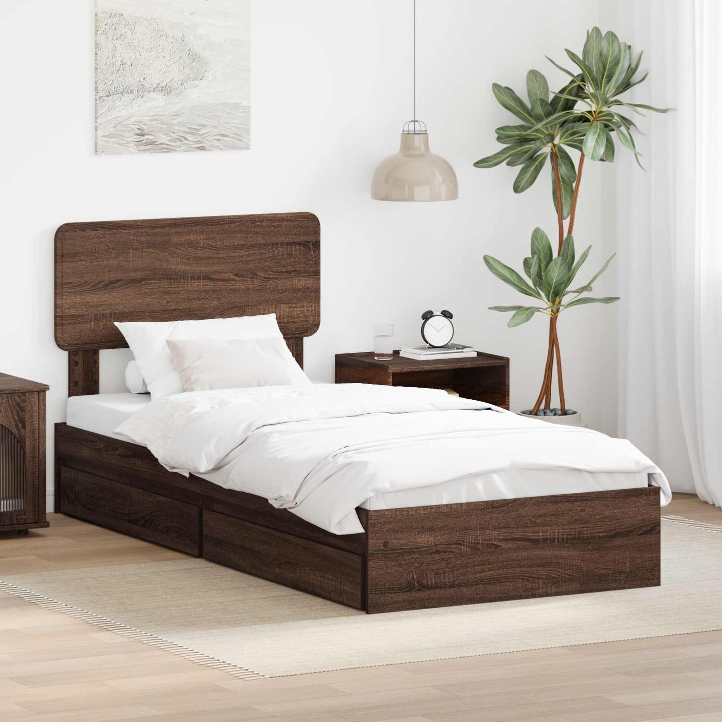 Tárolós Ágy fiókkal Barna Tölgy 75 x 190 cm Szerelt Fa