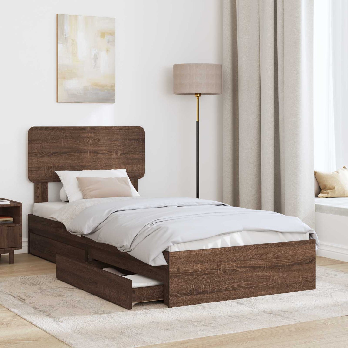 Tárolós Ágy fiókkal Barna Tölgy 75 x 190 cm Szerelt Fa