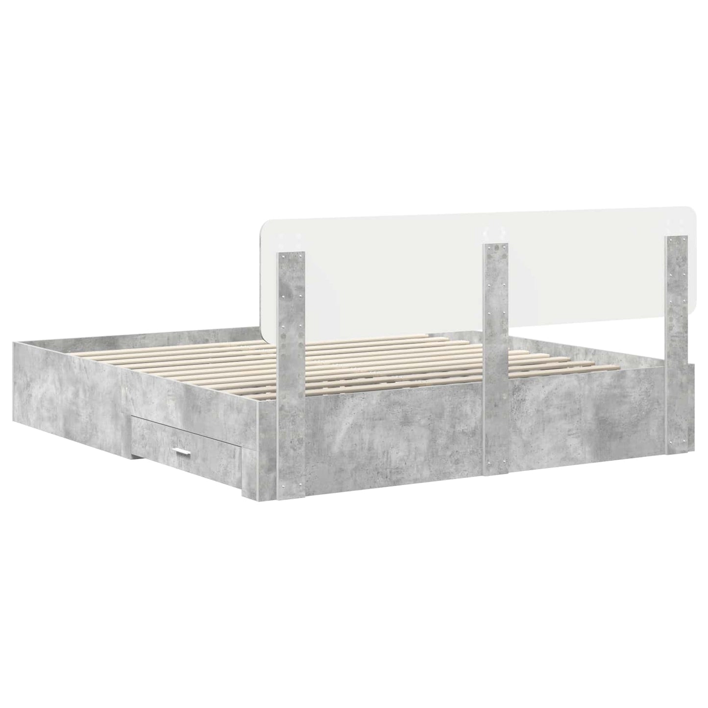 Ágykeret fiókkal tárolóval Beton Szürke 200 x 200 cm Szerelt Fa