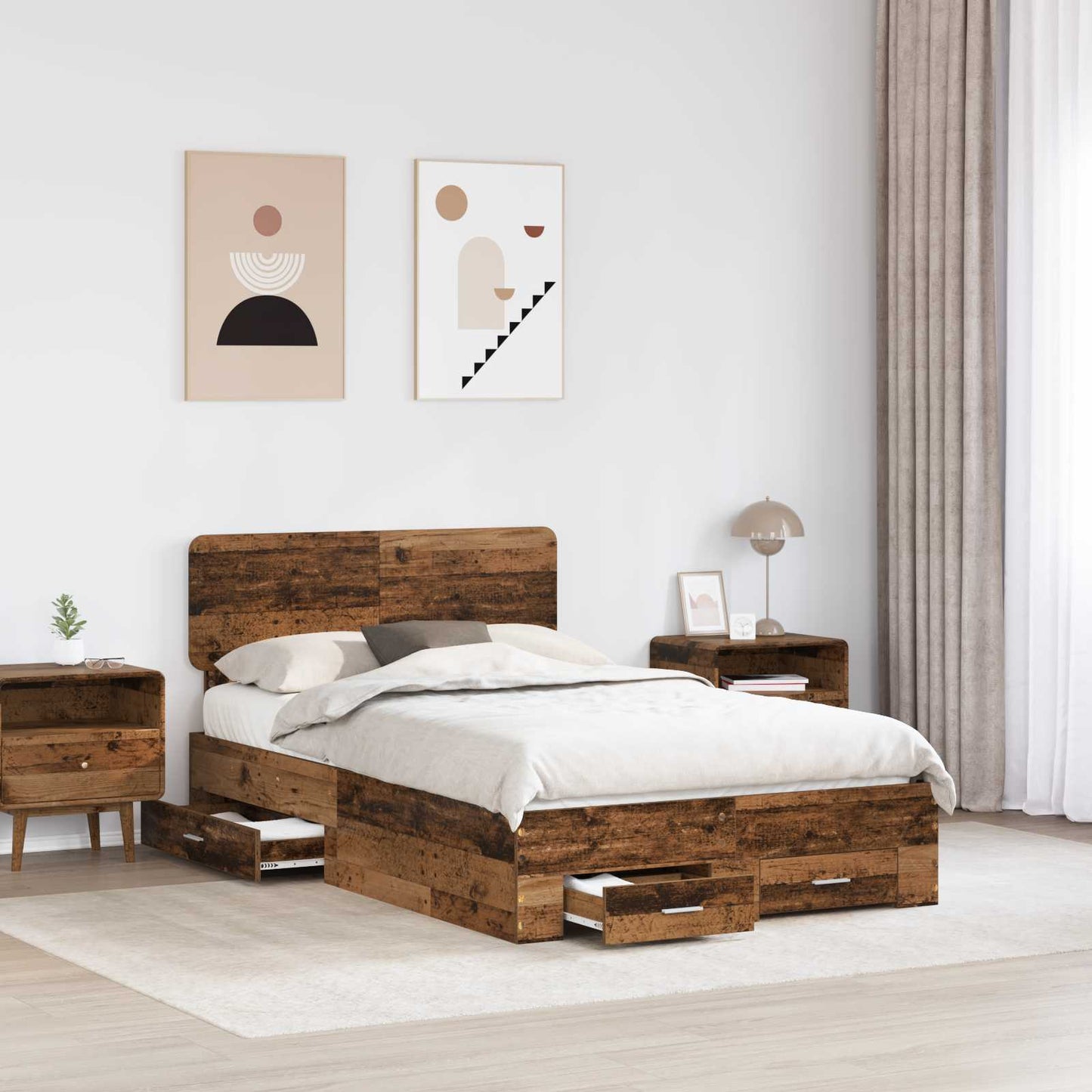 Ágykeret fiókkal fejtámlával Öreg fa 120 x 190 cm Szerelt Fa