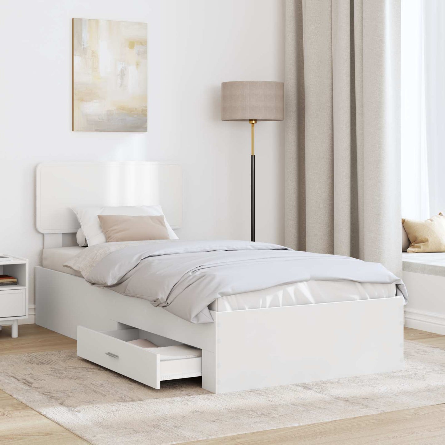 Ágykeret fiókkal fejtámlával Fehér 90 x 190 cm Szerelt Fa