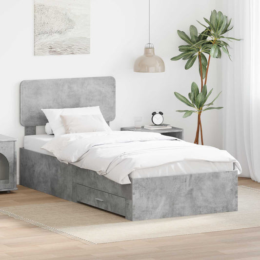 Ágykeret fejtámlával fiókkal Beton Szürke 70 x 190 cm Faanyag