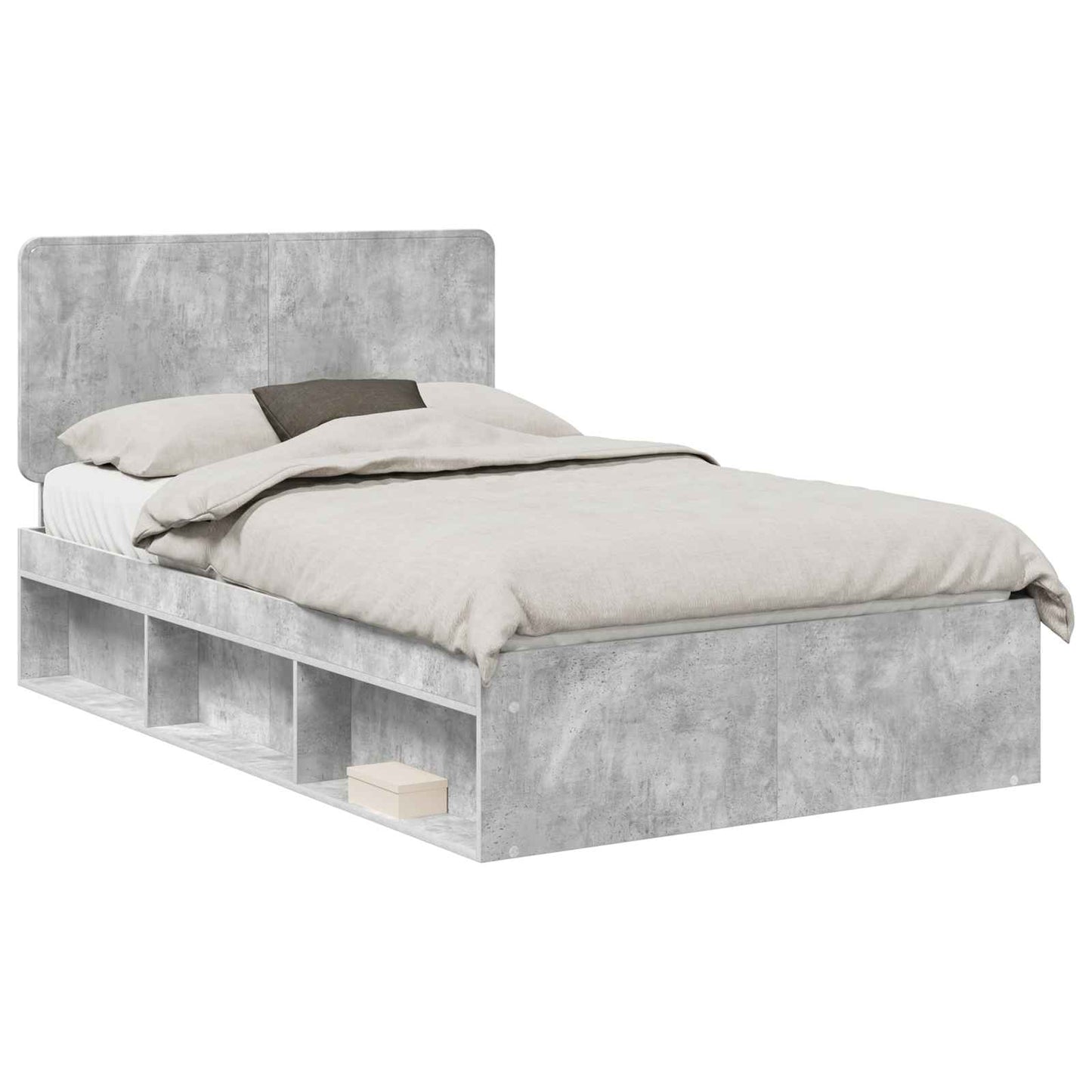 Ágykeret fejtámlával Beton Szürke 135 x 190 cm Tömör fenyőfa