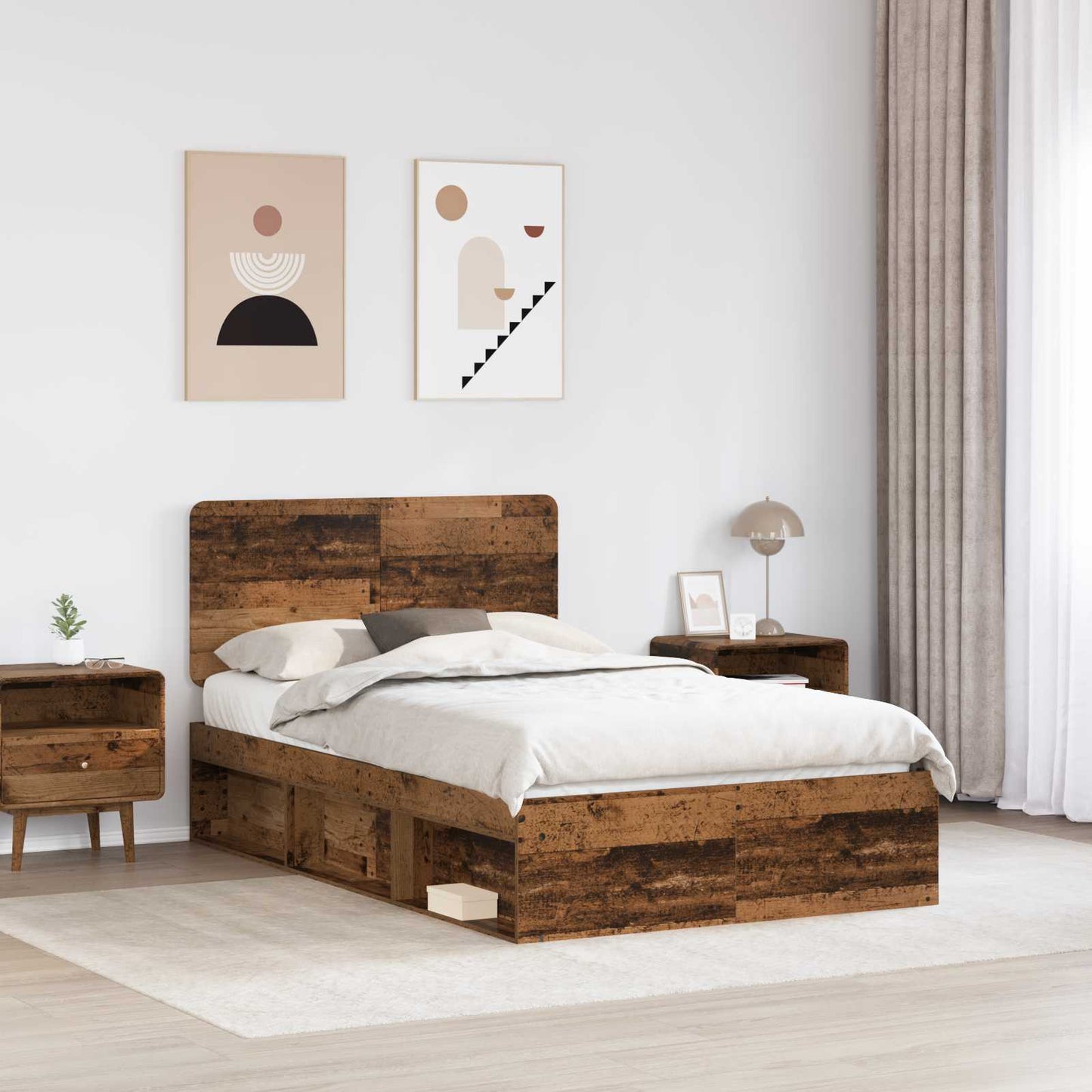 Ágykeret fejtámlával Öreg fa 120 x 200 cm Tömör fenyőfa
