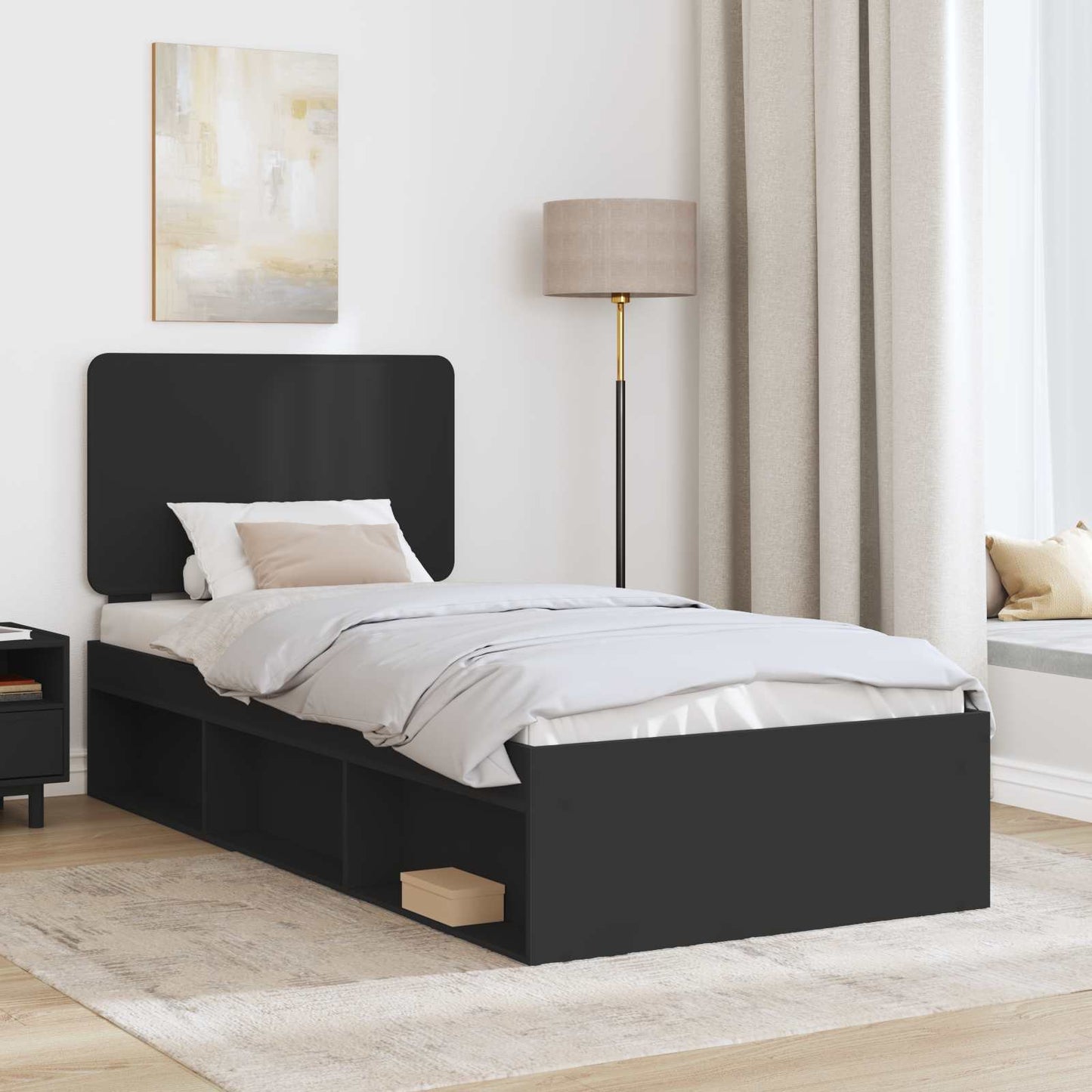 Ágykeret fejtámlával Fekete 90 x 200 cm Tömör fenyőfa