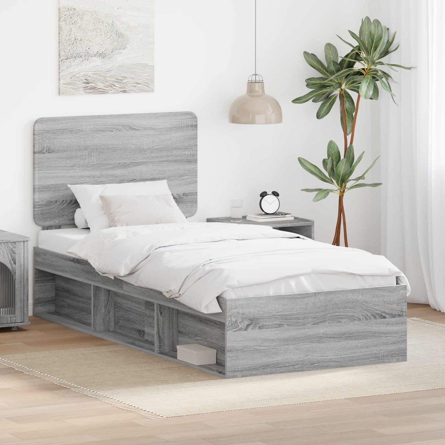 Ágykeret fejtámlával Szürke Sonoma 75 x 190 cm Tömör fenyőfa