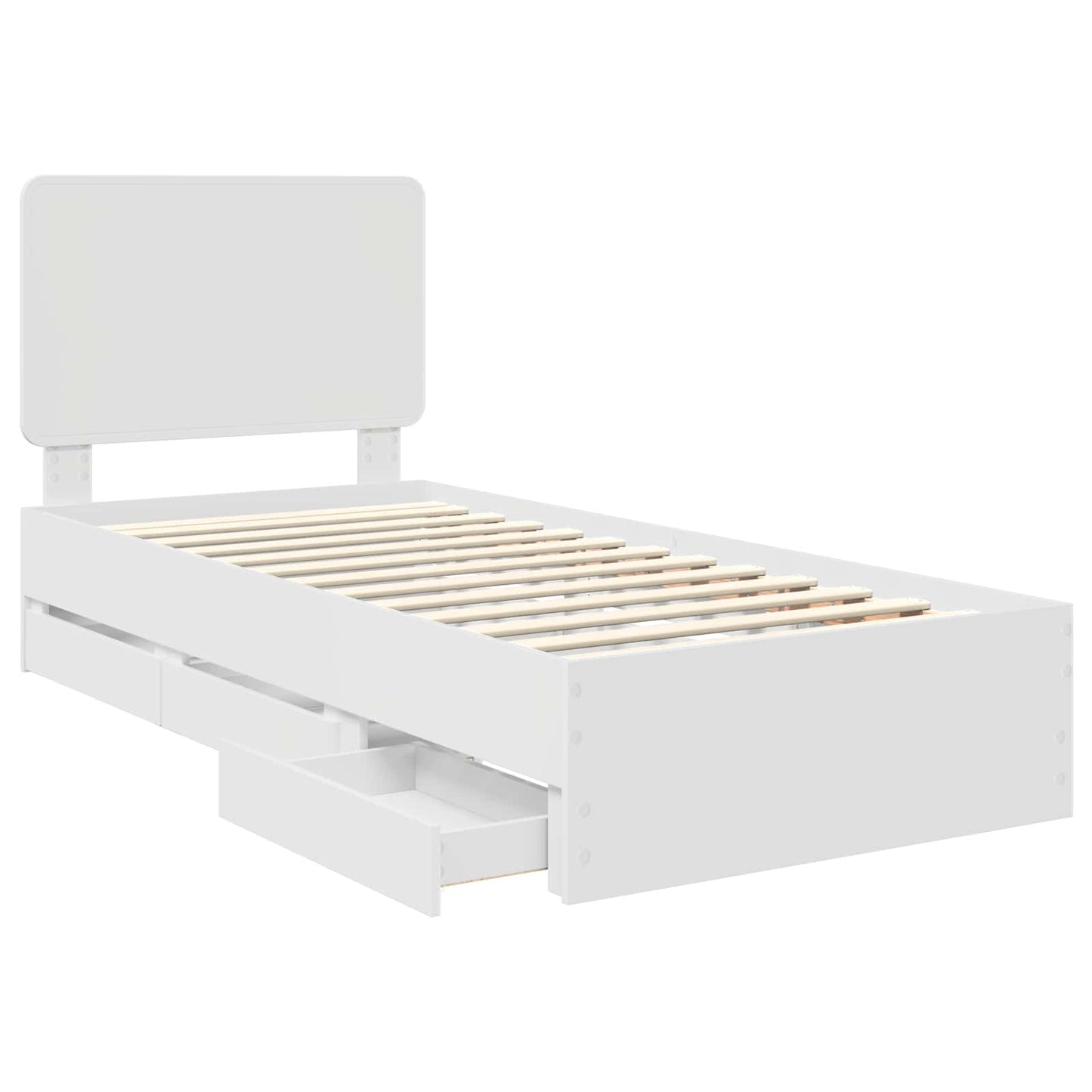 Ágykeret fiókkal fejtámlával Fehér 90 x 200 cm Mérnöki Fa