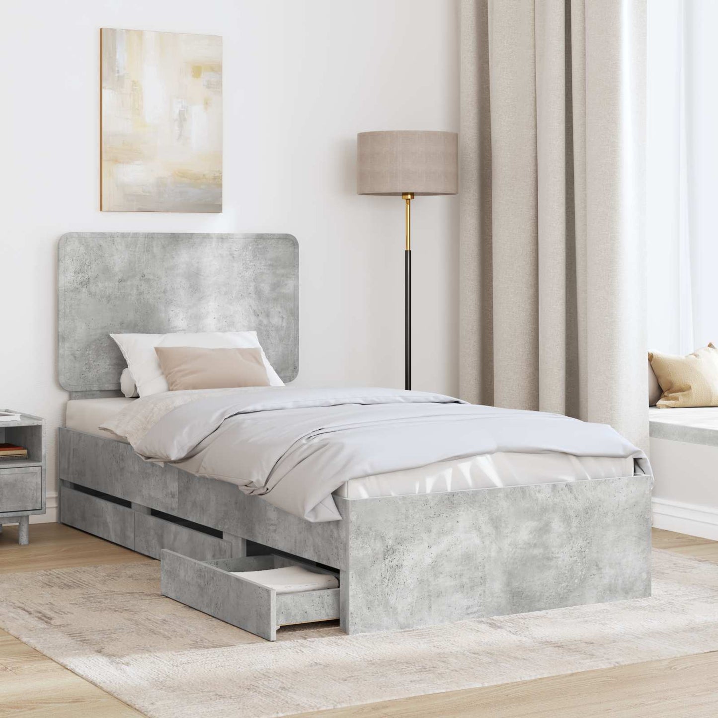 Ágykeret fiókkal tárolóval Beton Szürke 90 x 200 cm Mérnöki Fa