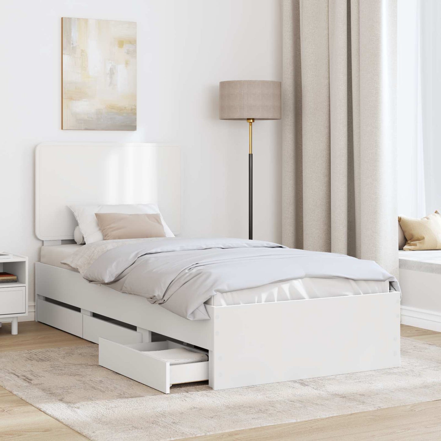 Ágykeret fiókkal fejtámlával Fehér 75 x 190 cm Mérnöki Fa
