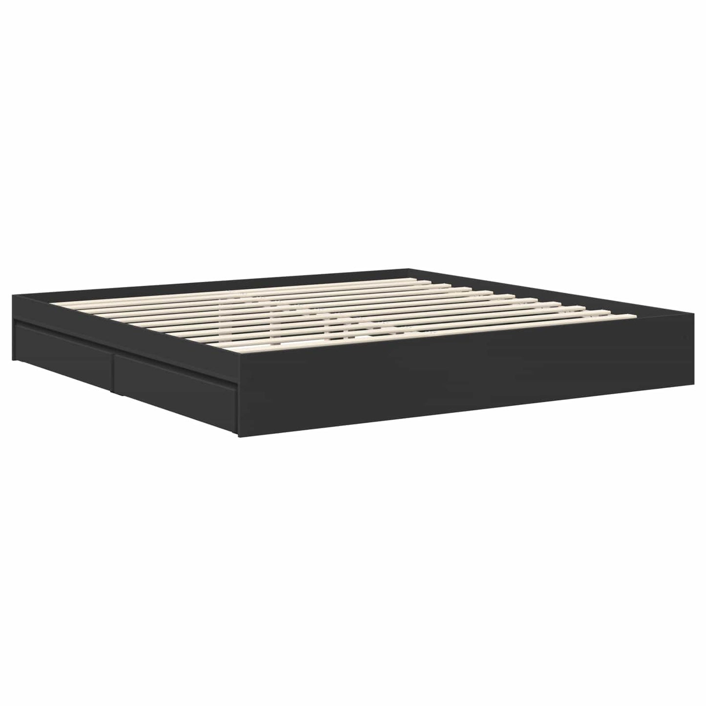 Tárolós Ágy fiókkal fejtámlával Fekete 200 x 200 cm Szerelt Fa