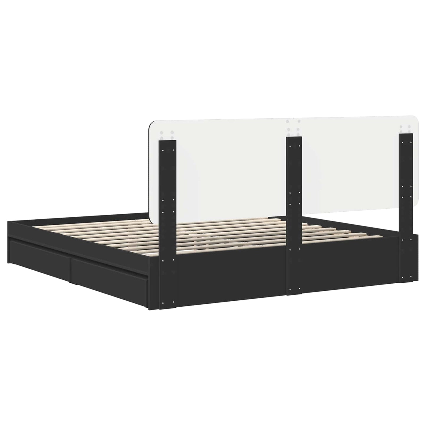 Tárolós Ágy fiókkal fejtámlával Fekete 200 x 200 cm Szerelt Fa