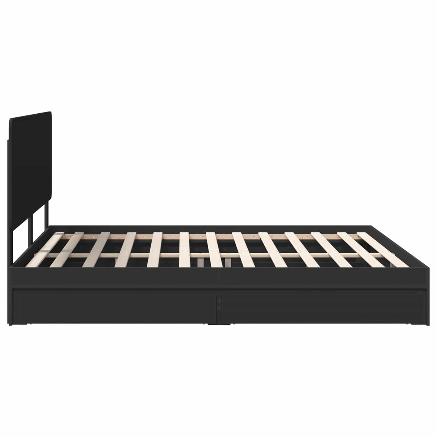 Tárolós Ágy fiókkal fejtámlával Fekete 200 x 200 cm Szerelt Fa