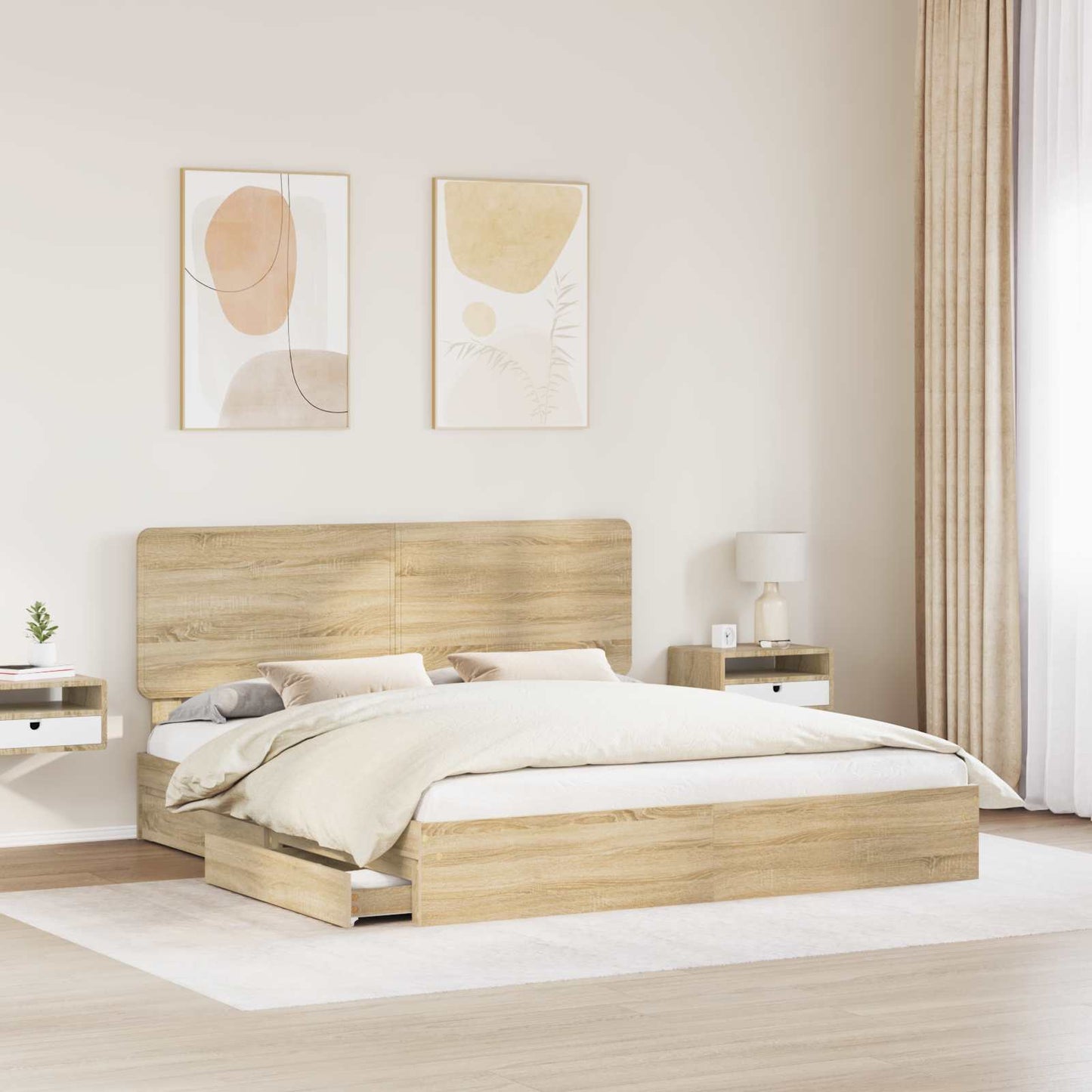 Tárolós Ágy fiókkal Sonoma tölgy 180 x 200 cm Szerelt Fa