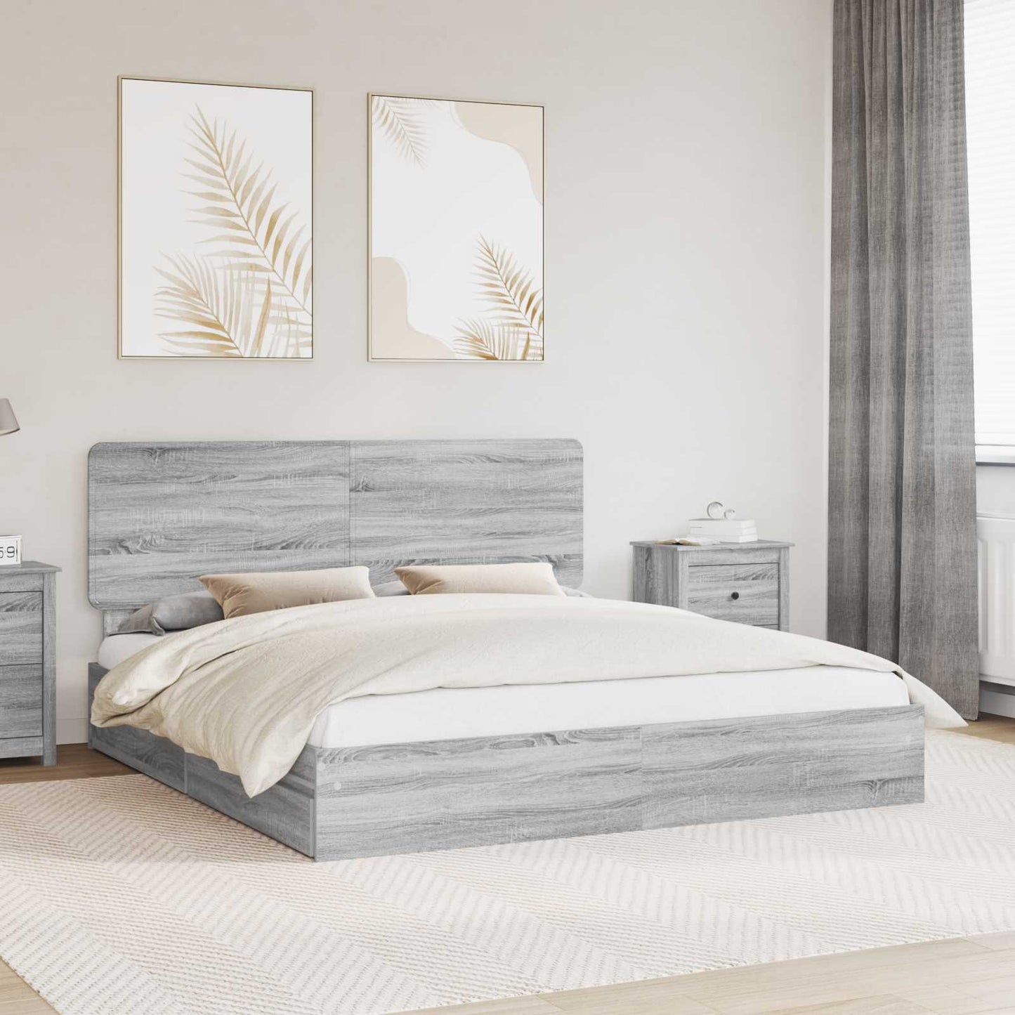 Tárolós Ágy fiókkal Szürke Sonoma 180 x 200 cm Szerelt Fa