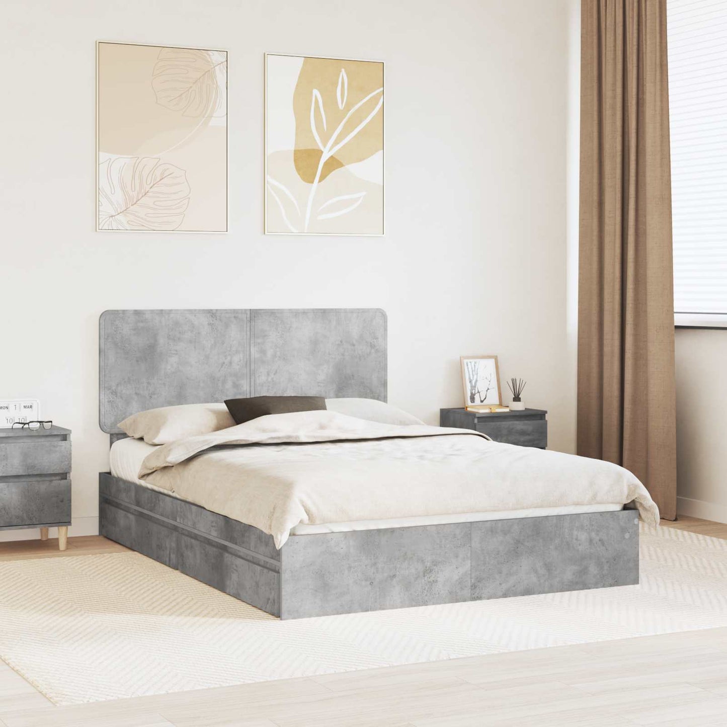 Tárolós Ágy fiókkal Beton Szürke 150 x 200 cm Szerelt Fa