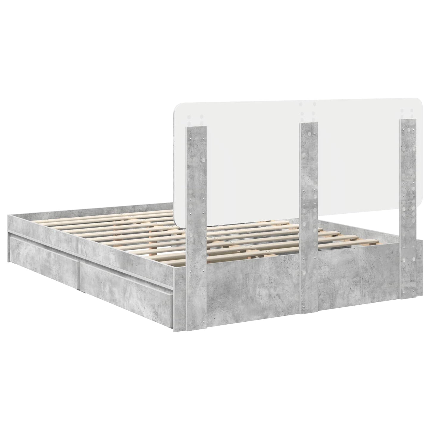 Tárolós Ágy fiókkal Beton Szürke 150 x 200 cm Szerelt Fa