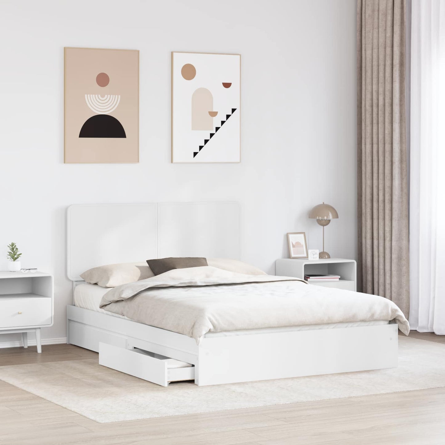Tárolós Ágy fejtámlával fiókkal Fehér 140 x 190 cm Faanyag