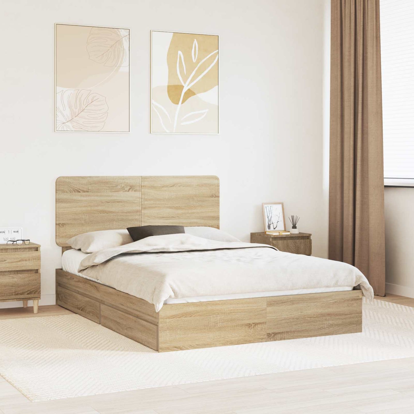 Tárolós Ágy fiókkal Sonoma tölgy 140 x 190 cm Szerelt Fa