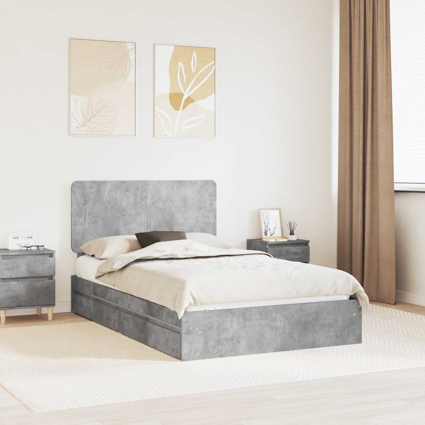 Tárolós Ágy fiókkal Beton Szürke 135 x 190 cm Szerelt Fa