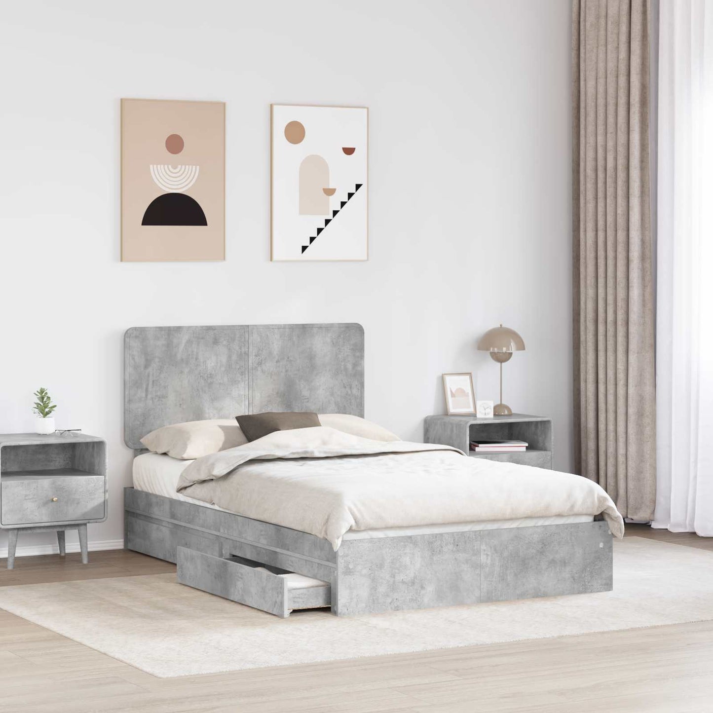 Tárolós Ágy fiókkal Beton Szürke 135 x 190 cm Szerelt Fa