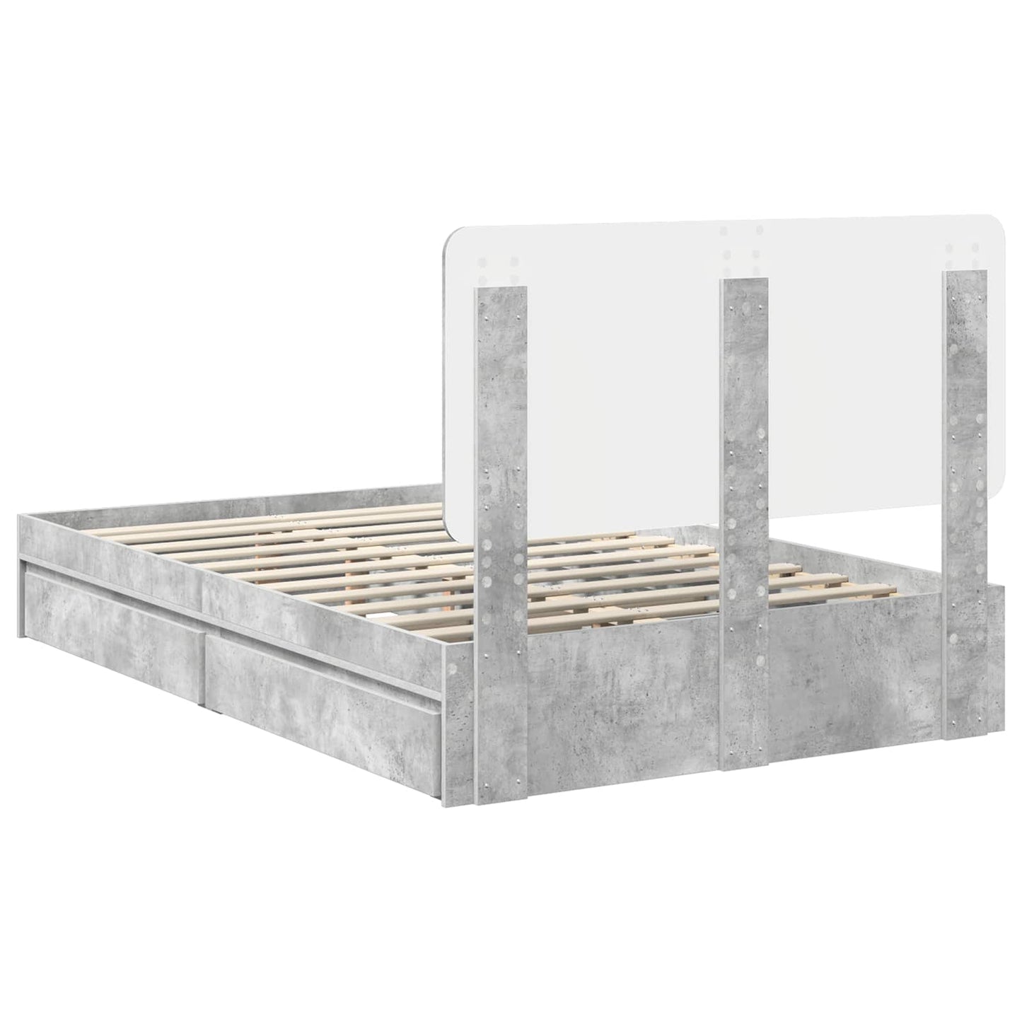 Tárolós Ágy fiókkal Beton Szürke 135 x 190 cm Szerelt Fa