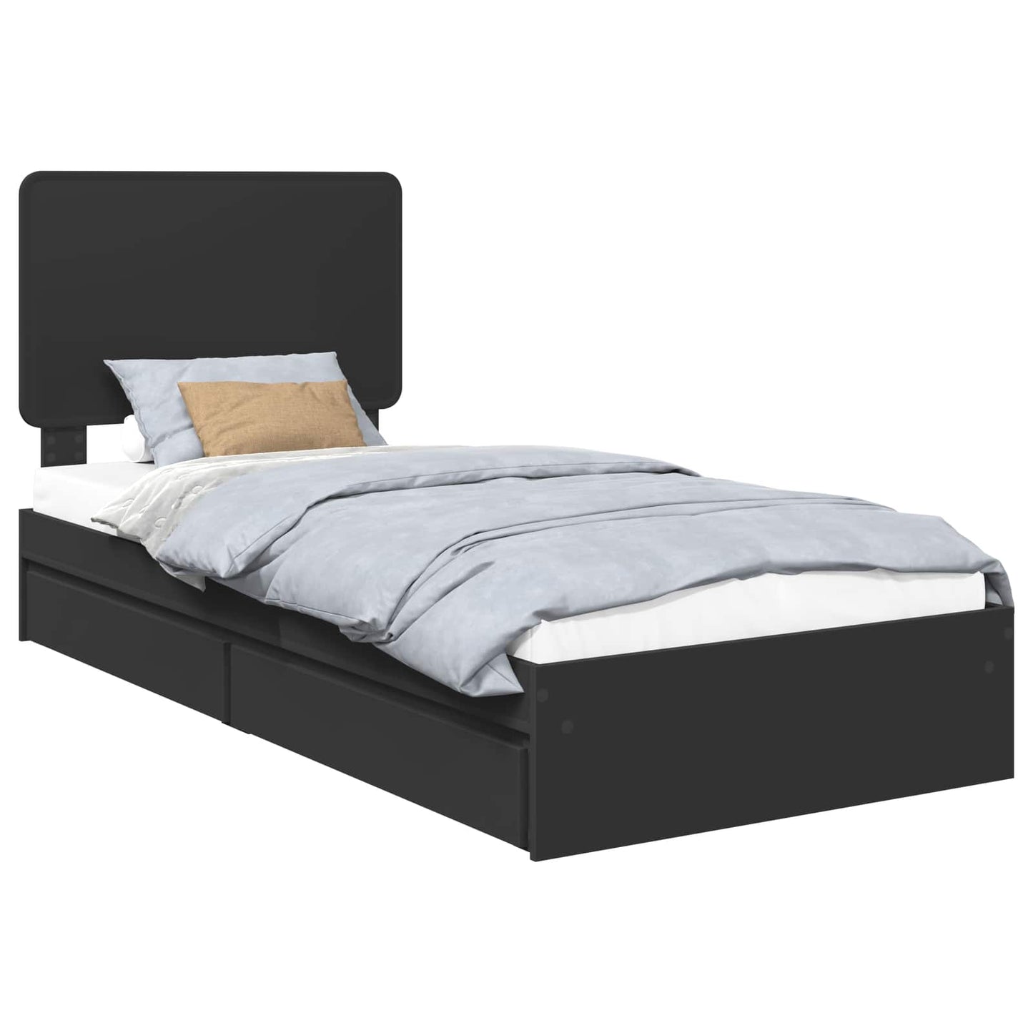 Tárolós Ágy fiókkal fejtámlával Fekete 90 x 190 cm Szerelt Fa
