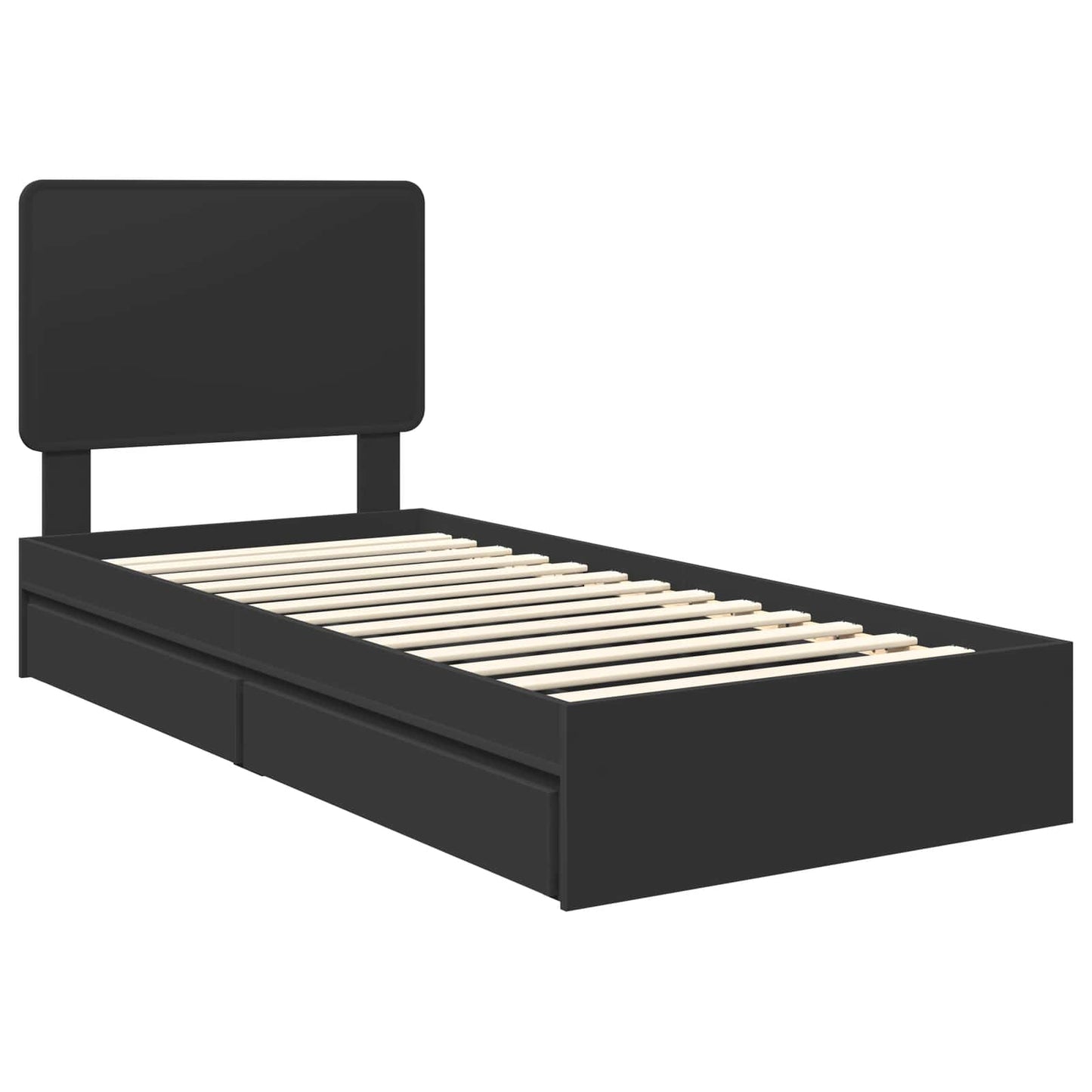 Tárolós Ágy fiókkal fejtámlával Fekete 90 x 190 cm Szerelt Fa