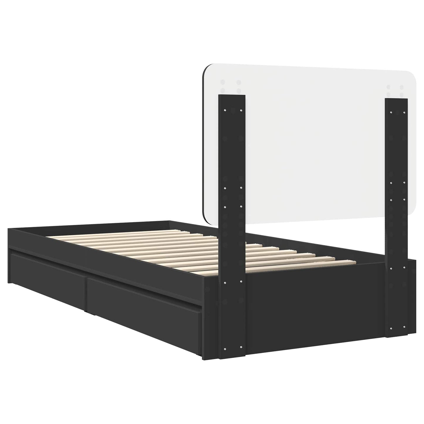 Tárolós Ágy fiókkal fejtámlával Fekete 90 x 190 cm Szerelt Fa
