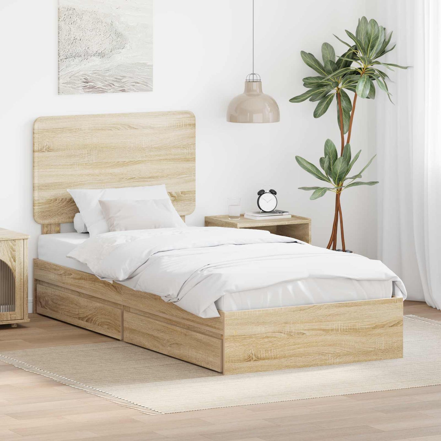 Tárolós Ágy fiókkal Sonoma tölgy 90 x 190 cm Szerelt Fa