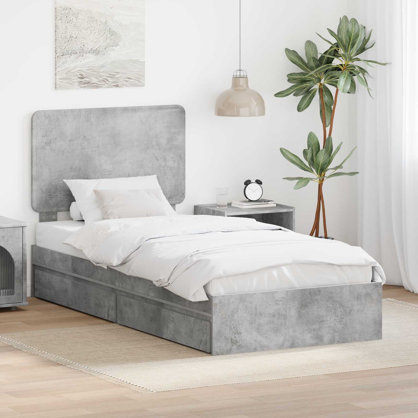 Tárolós Ágy fiókkal Beton Szürke 90 x 190 cm Szerelt Fa