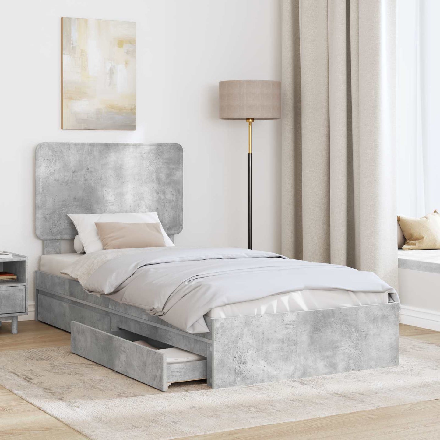 Tárolós Ágy fiókkal Beton Szürke 90 x 190 cm Szerelt Fa