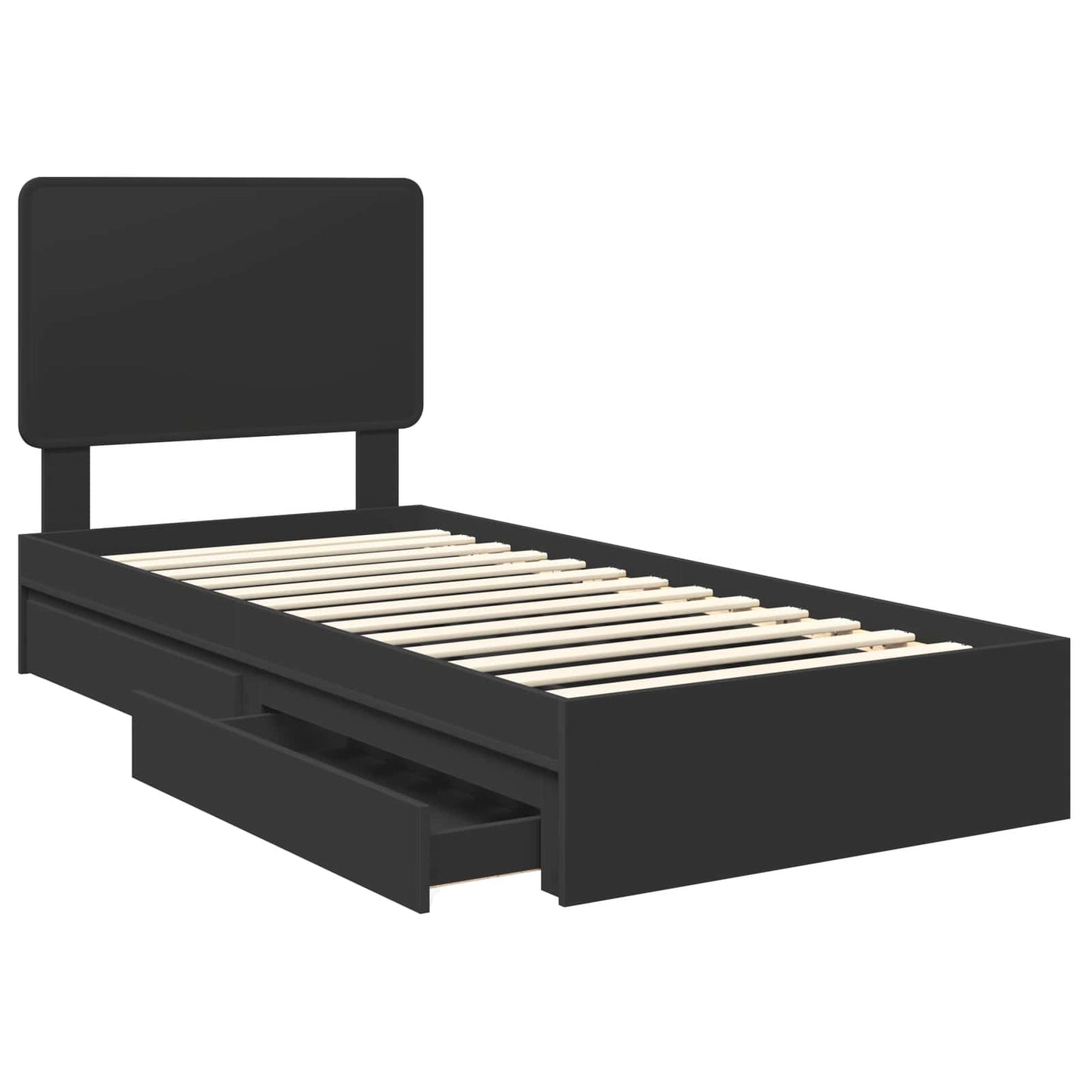 Tárolós Ágy fiókkal fejtámlával Fekete 75 x 190 cm Szerelt Fa