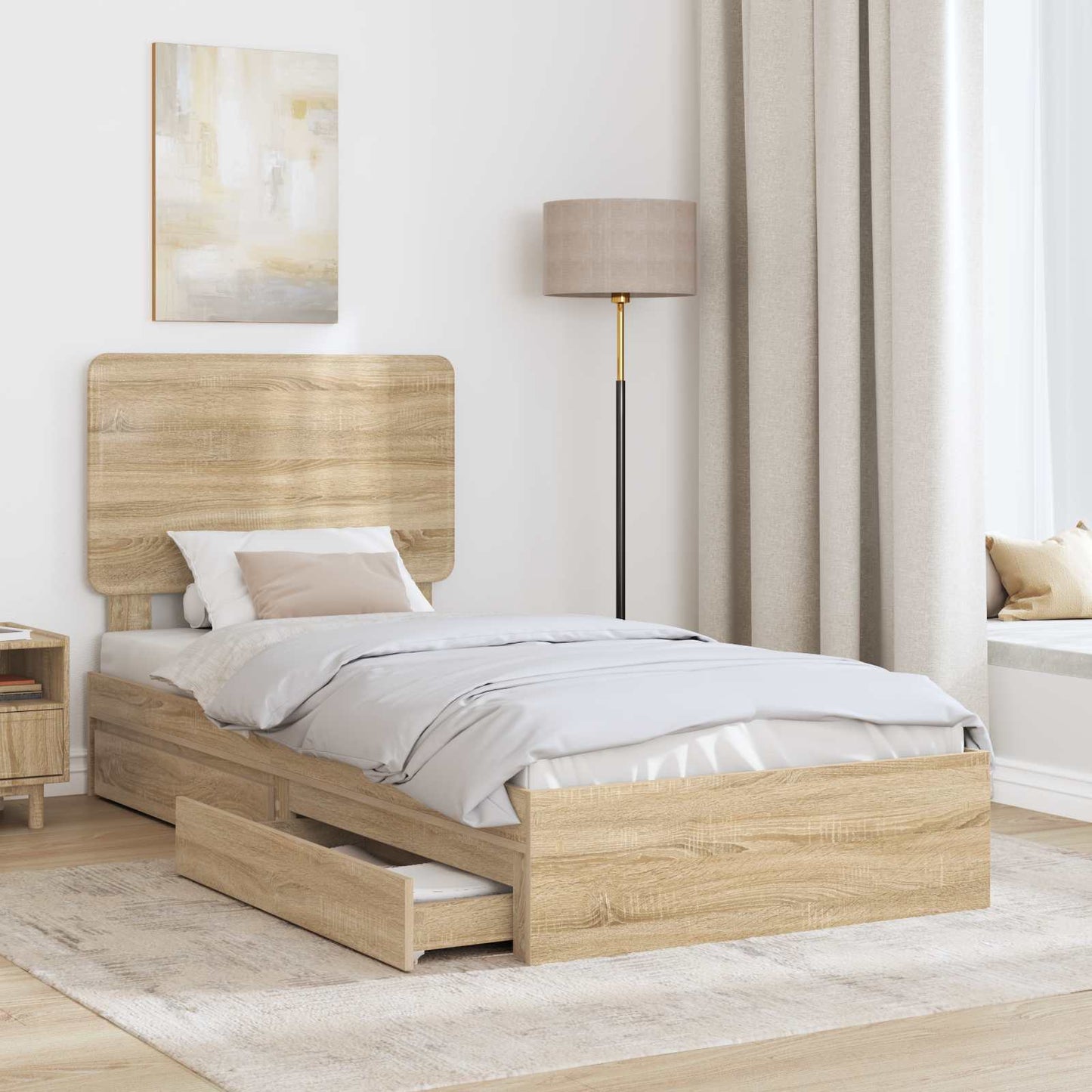 Tárolós Ágy fiókkal Sonoma tölgy 75 x 190 cm Szerelt Fa