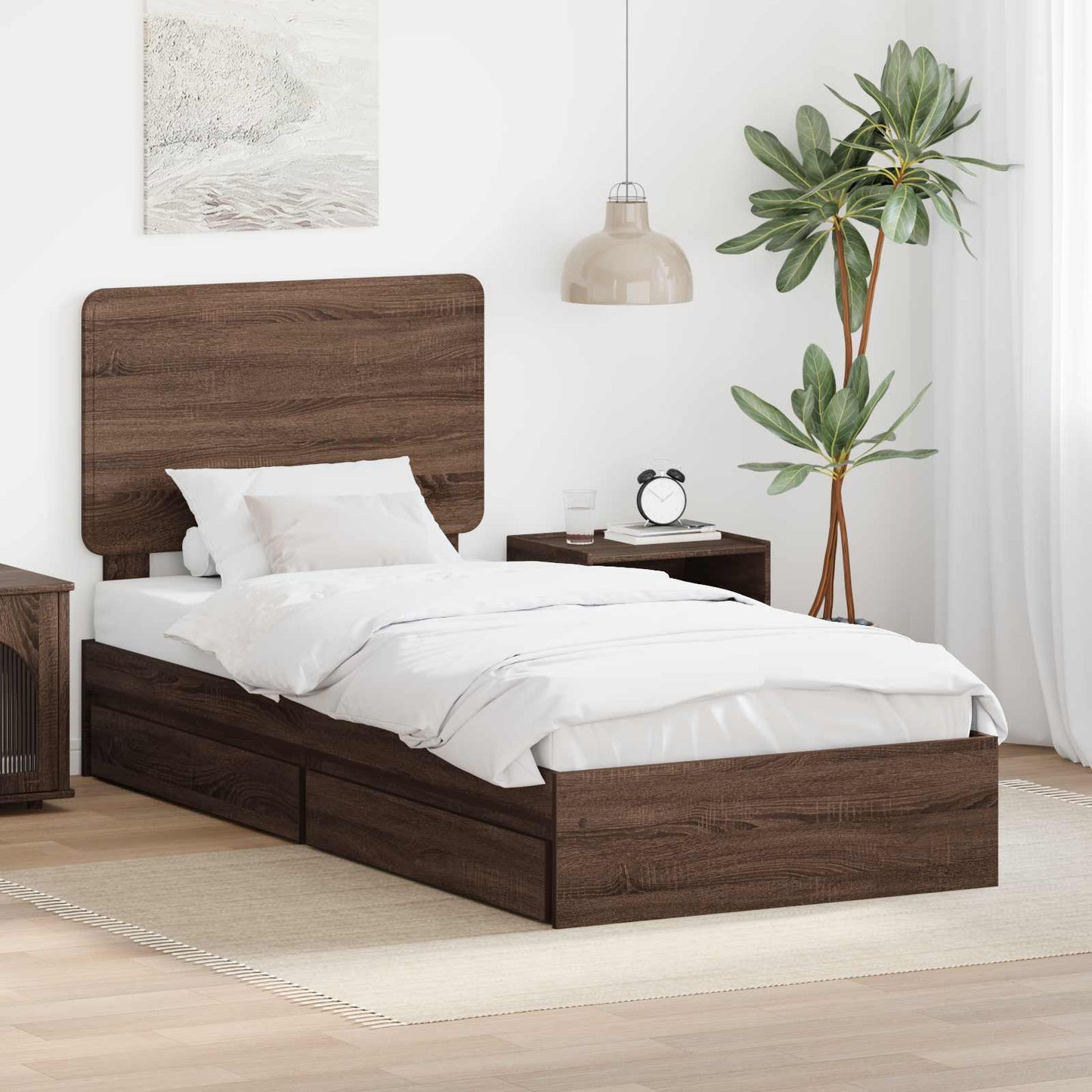 Tárolós Ágy fiókkal Barna Tölgy 75 x 190 cm Szerelt Fa