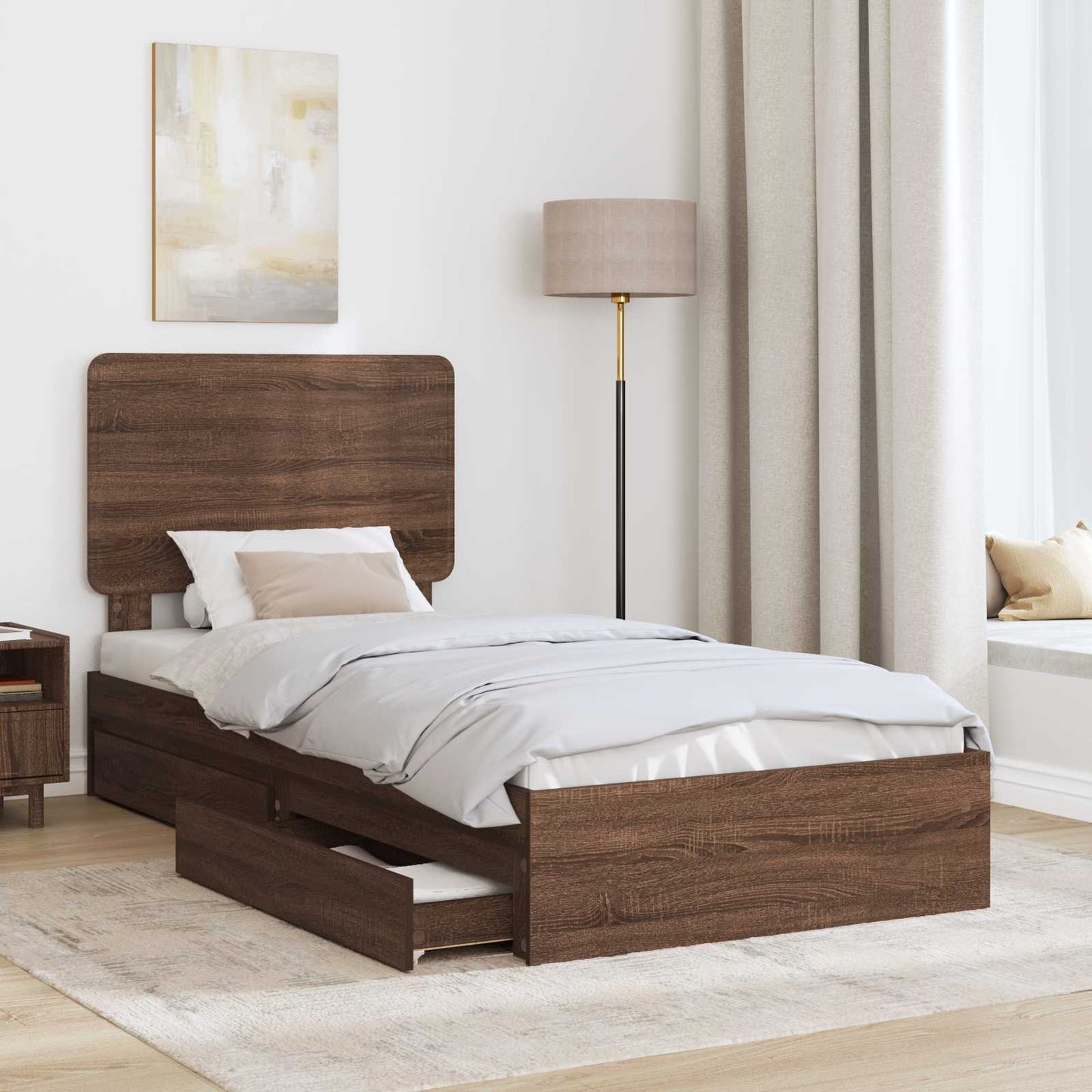 Tárolós Ágy fiókkal Barna Tölgy 75 x 190 cm Szerelt Fa