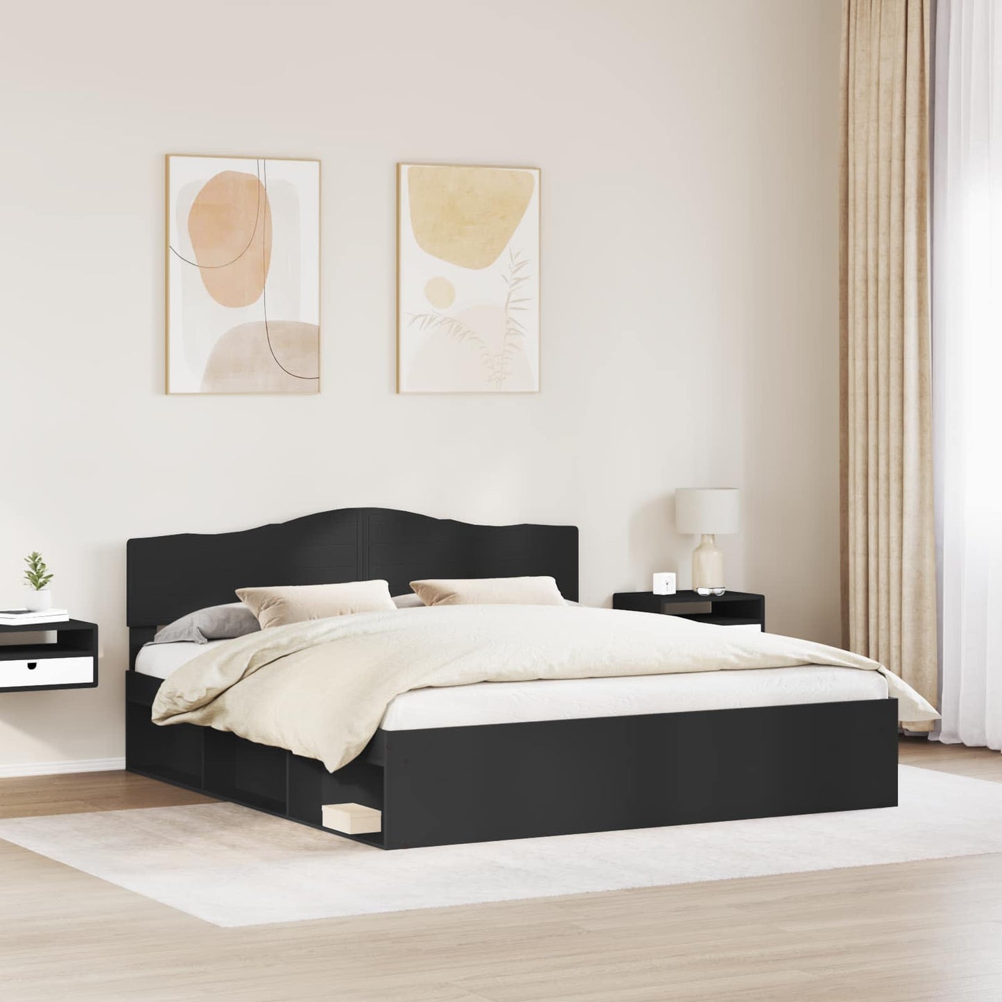 Ágykeret fejtámlával Fekete 200 x 200 cm Tömör fenyőfa