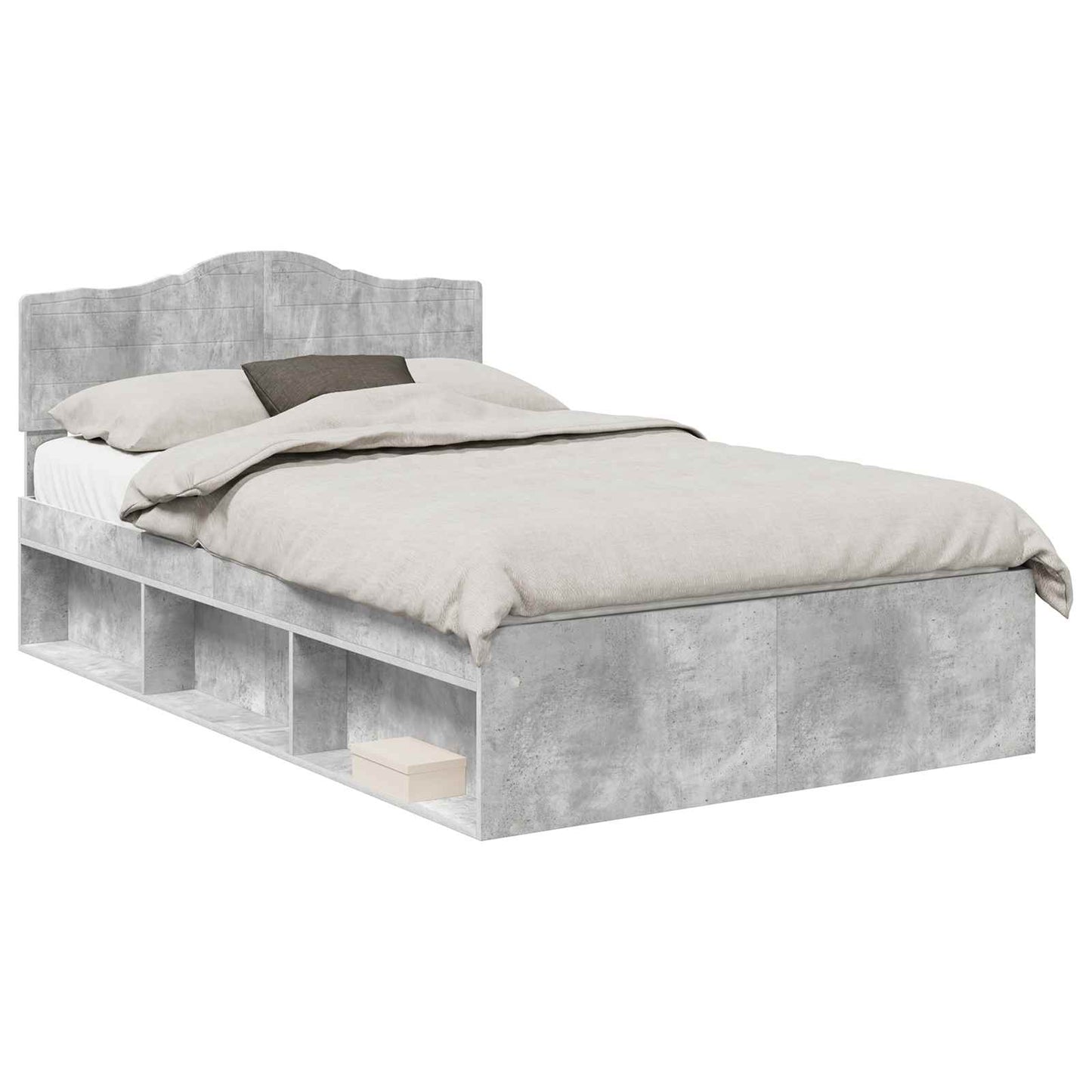 Ágykeret fejtámlával Beton Szürke 135 x 190 cm Tömör fenyőfa