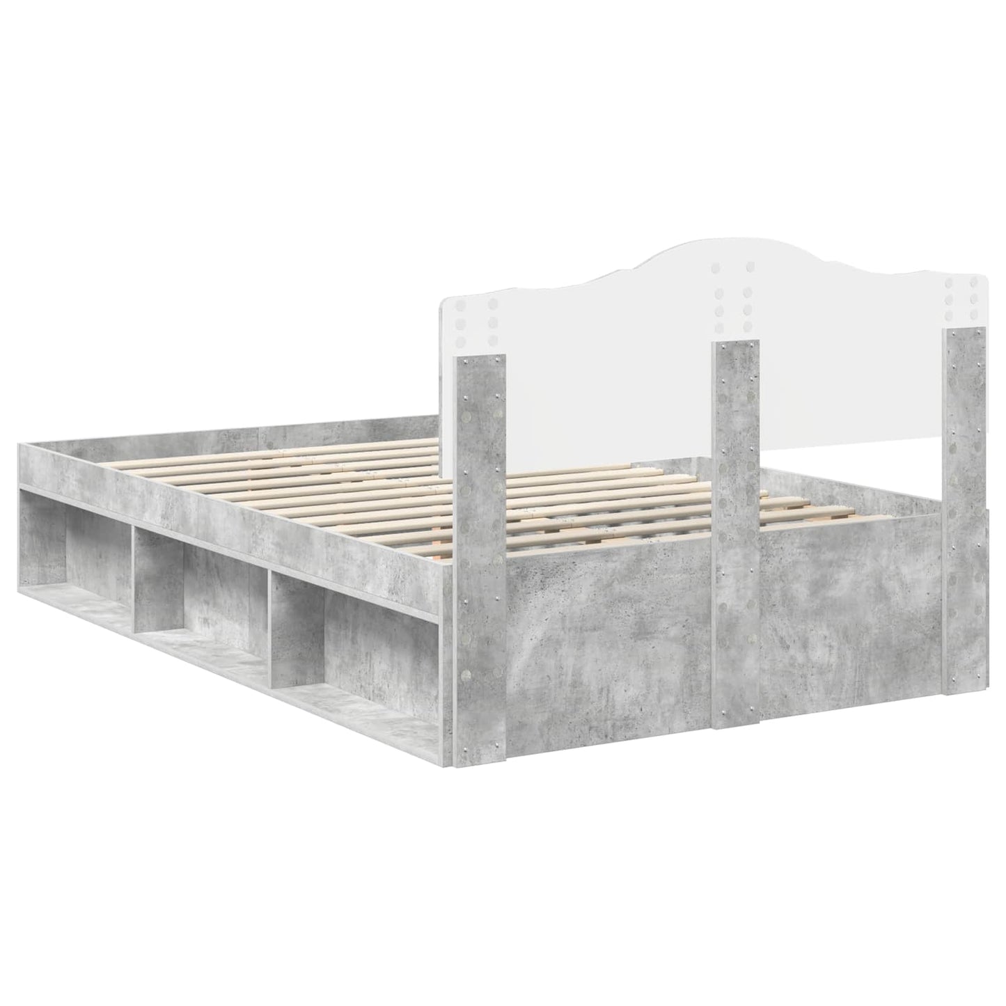 Ágykeret fejtámlával Beton Szürke 135 x 190 cm Tömör fenyőfa