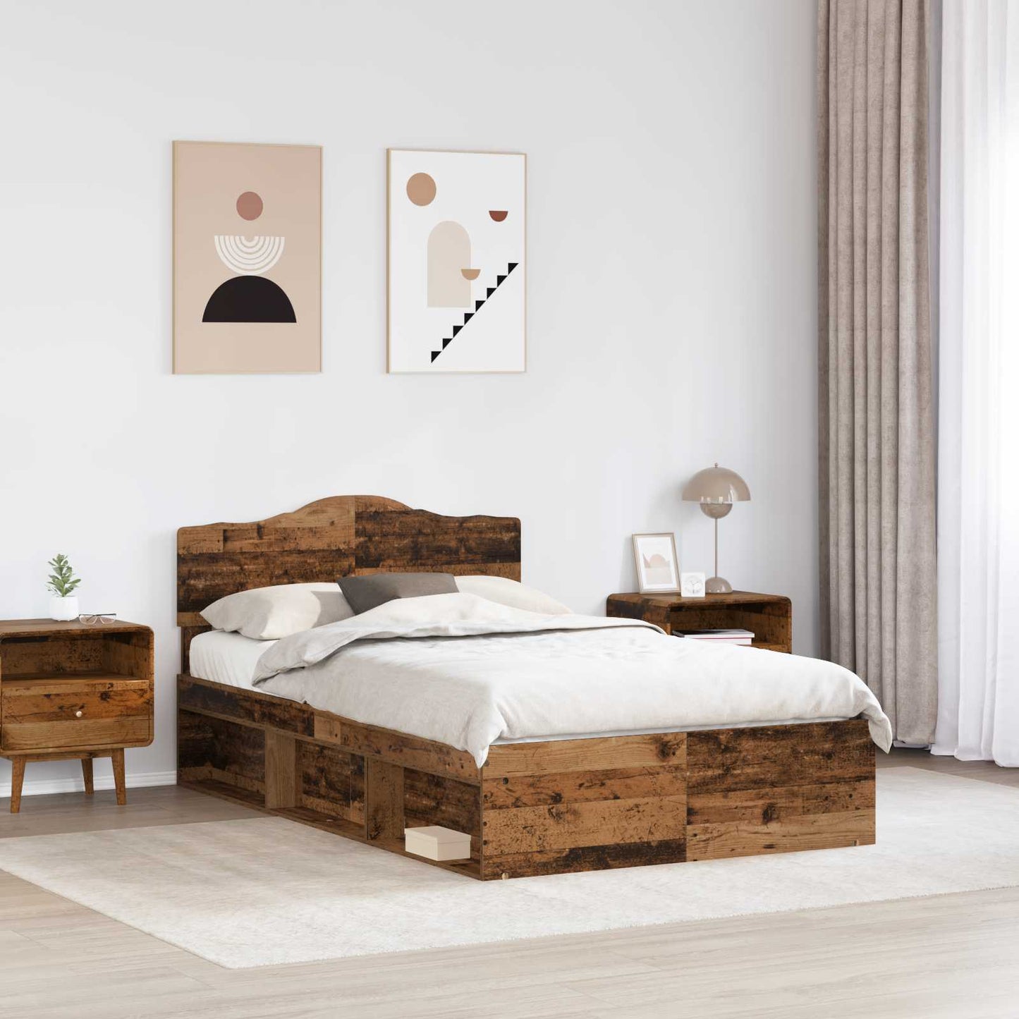 Ágykeret fejtámlával Öreg fa 135 x 190 cm Tömör fenyőfa