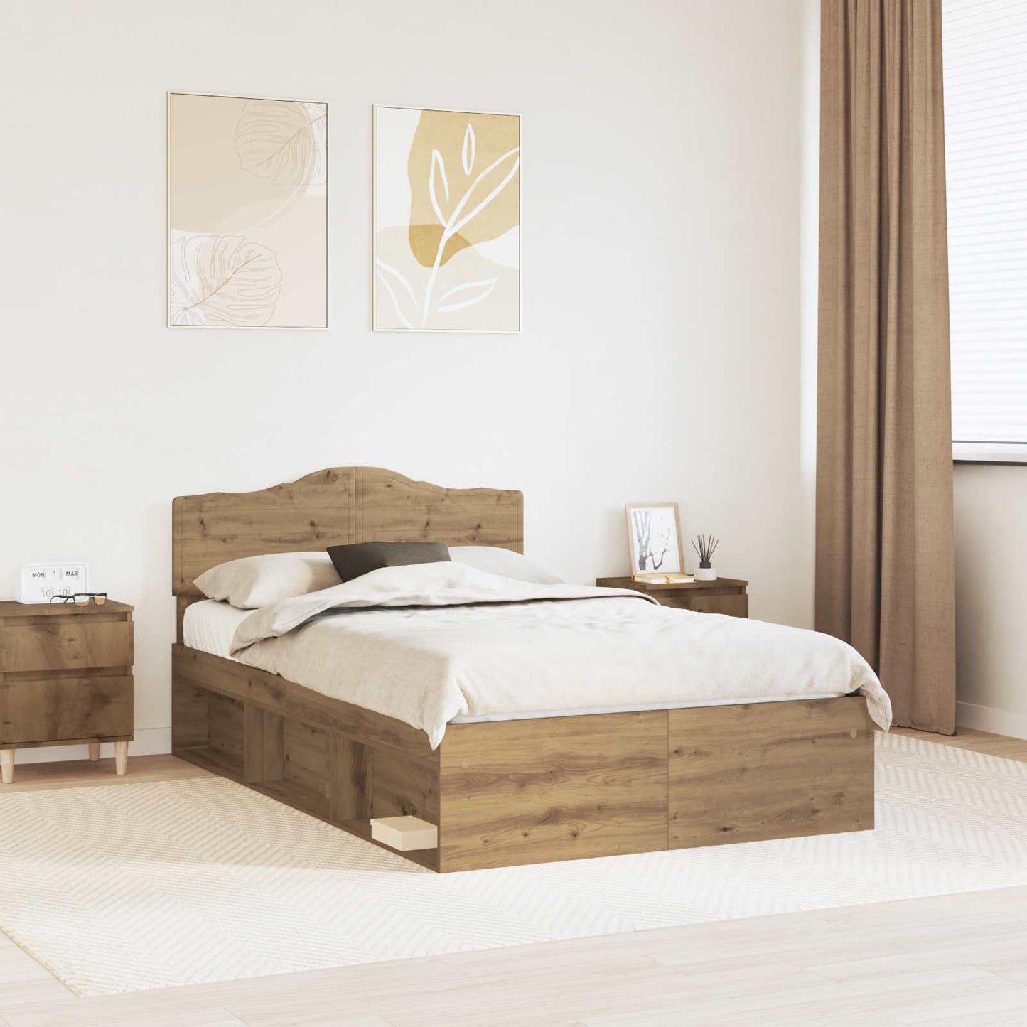 Ágykeret fejtámlával Művészi tölgy 120 x 200 cm Tömör fenyőfa