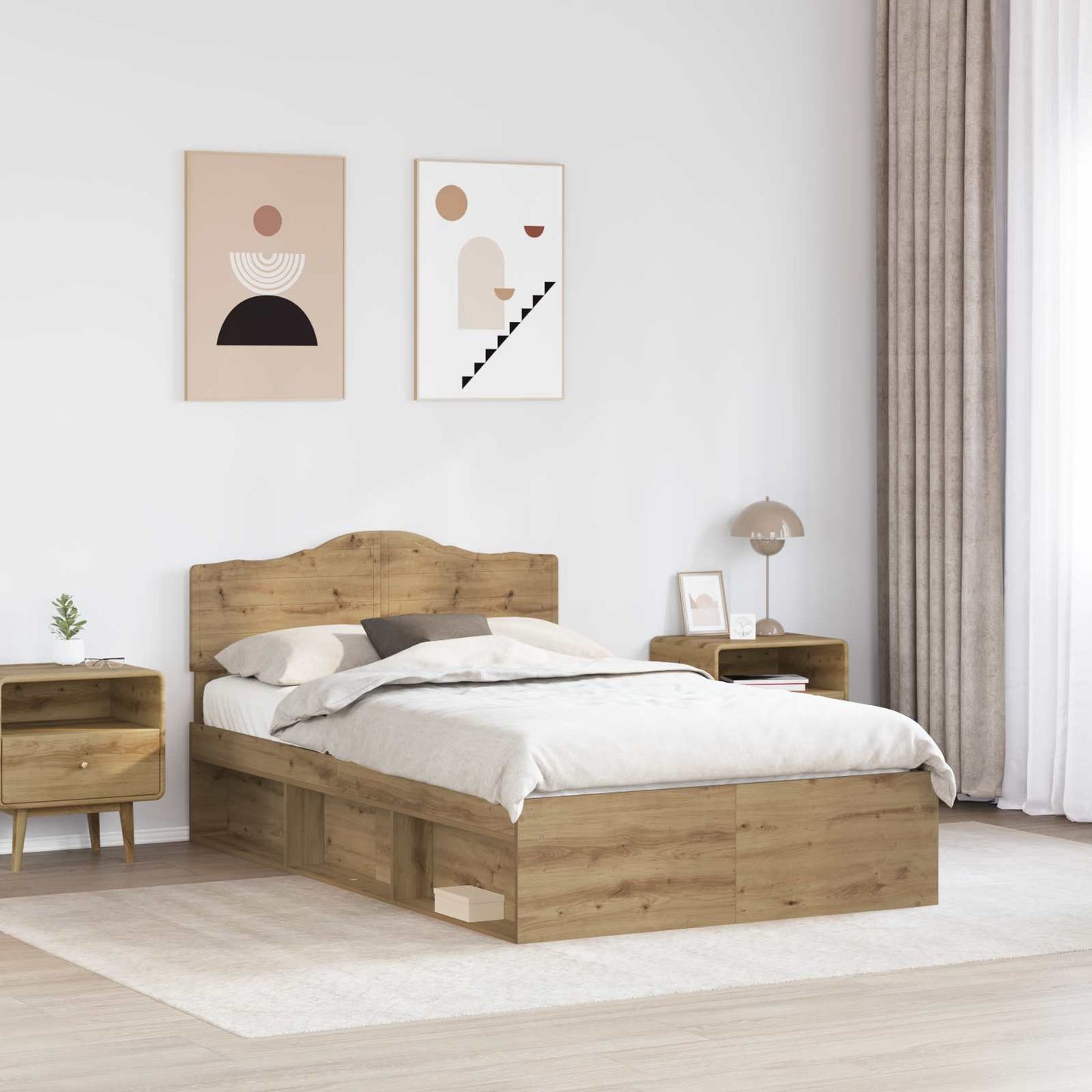 Ágykeret fejtámlával Művészi tölgy 120 x 200 cm Tömör fenyőfa