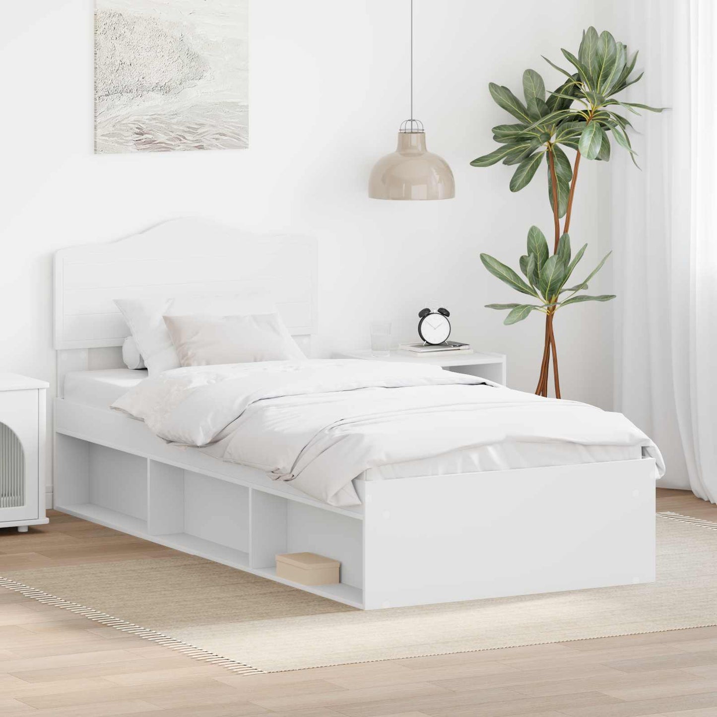 Ágykeret fejtámlával Fehér 100 x 200 cm Tömör fenyőfa