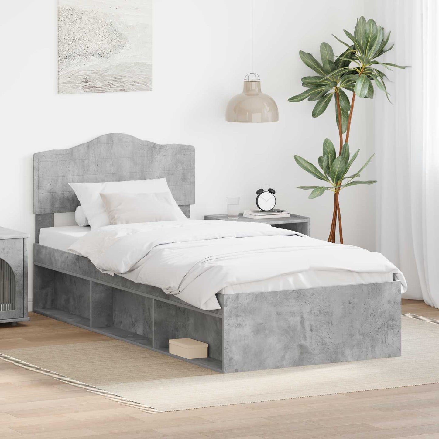 Ágykeret fejtámlával Beton Szürke 100 x 200 cm Tömör fenyőfa