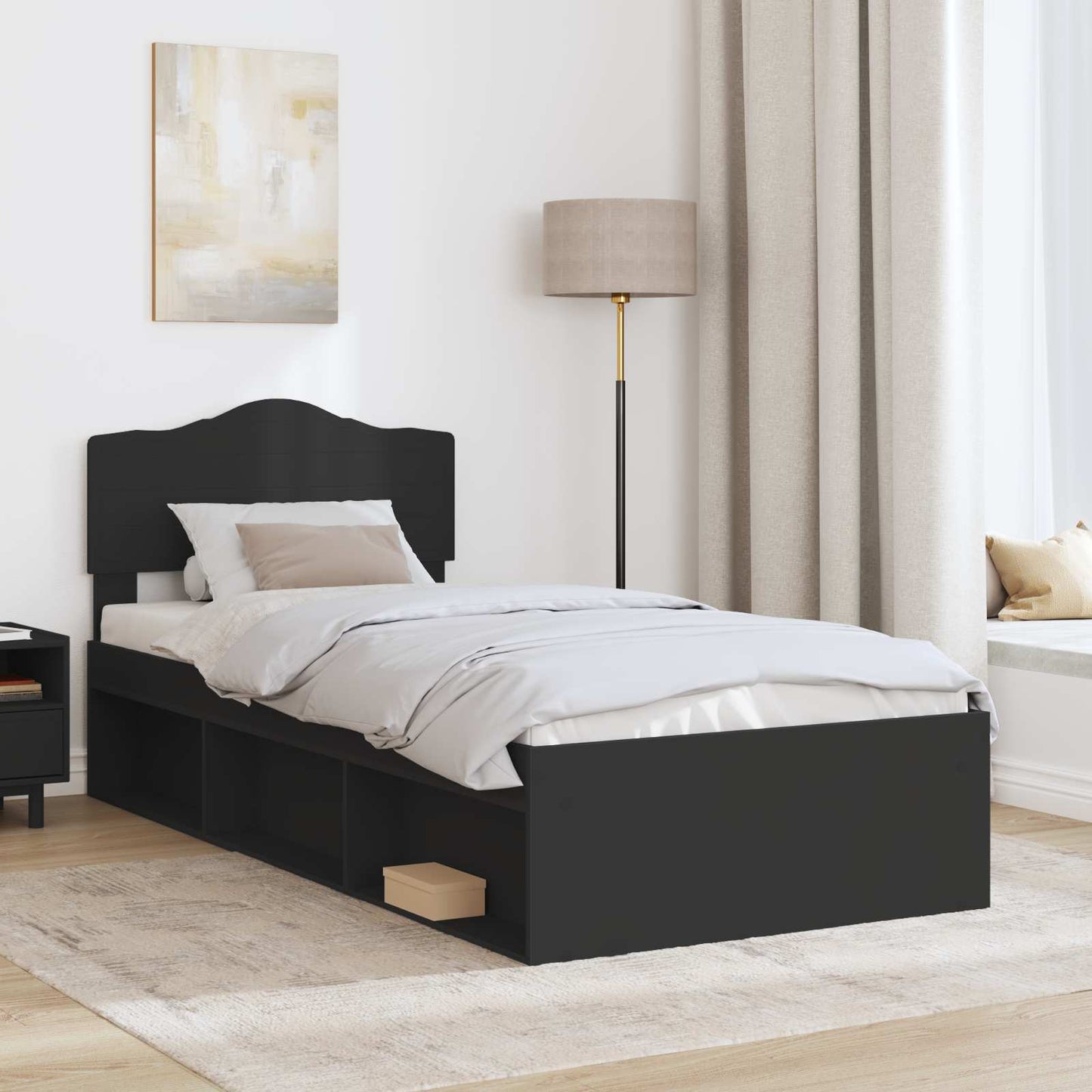 Ágykeret fejtámlával Fekete 90 x 200 cm Tömör fenyőfa