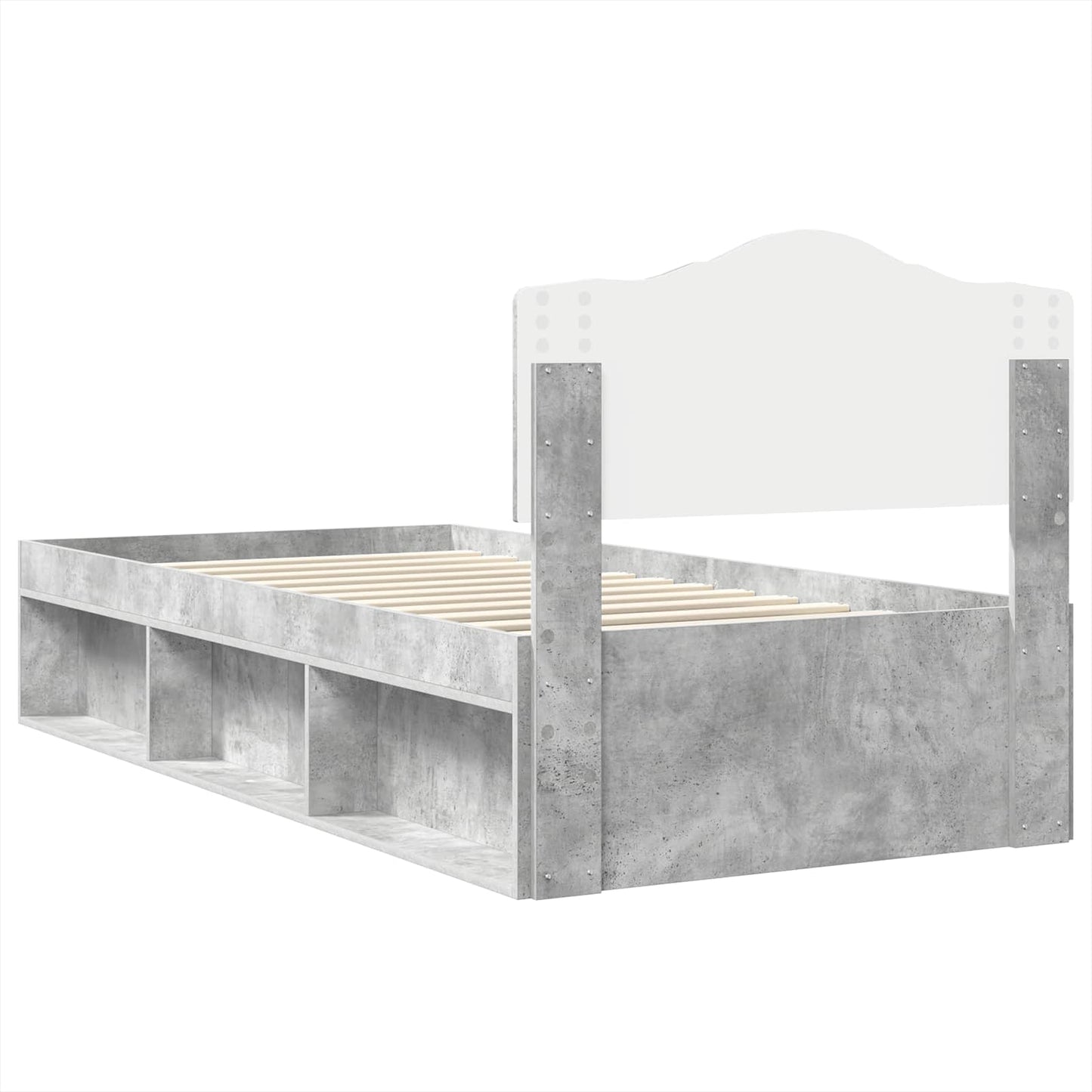 Ágykeret fejtámlával Beton Szürke 75 x 190 cm Tömör fenyőfa