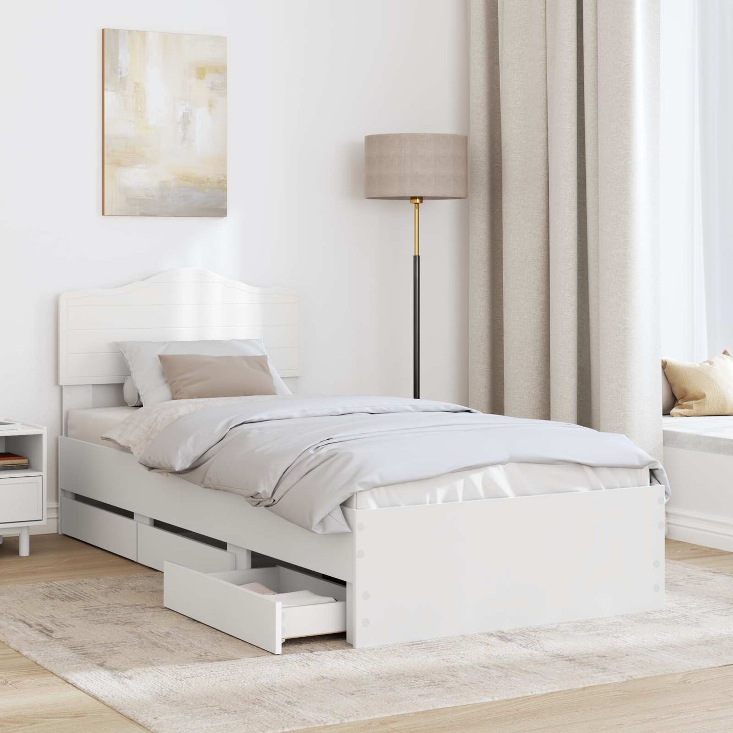 Ágykeret fiókkal fejtámlával Fehér 100 x 200 cm Mérnöki Fa