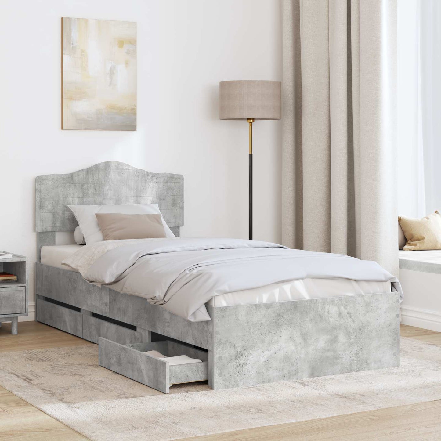 Ágykeret fiókkal tárolóval Beton Szürke 90 x 200 cm Mérnöki Fa