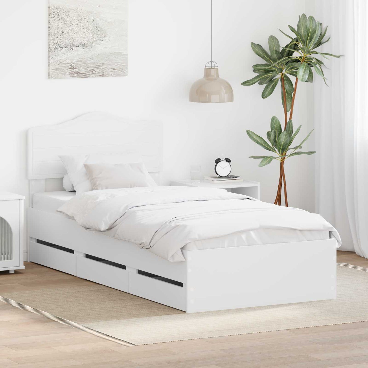 Ágykeret fiókkal fejtámlával Fehér 75 x 190 cm Mérnöki Fa